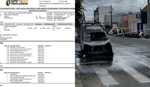 Ambulância de Moita Bonita pega fogo em Itabaiana; Prefeitura diz em nota que manutenção estava em dia