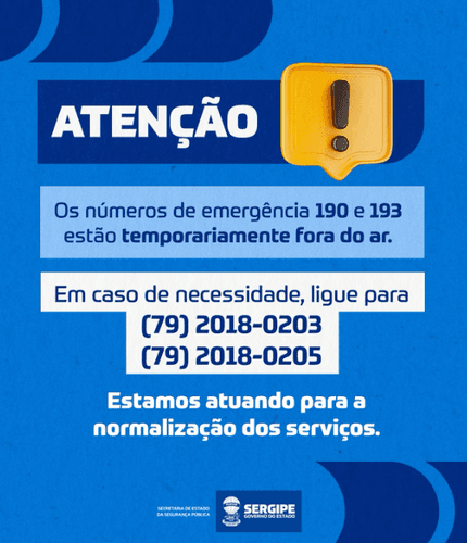 SSP/SE informa instabilidade nos números 190 e 193; veja alternativas para acionar a segurança