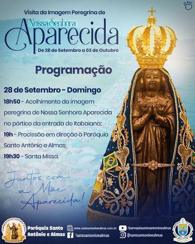 Imagem peregrina de Nossa Senhora Aparecida visita Itabaiana a partir deste domingo (28)
